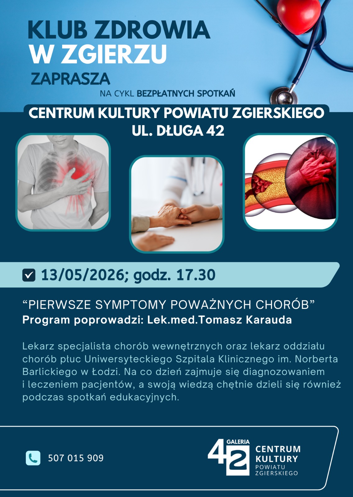 kolejne spotkanie Klubu Zdrowia w Zgierzu w CKPZ. Tematem spotkania: Pierwsze symptomy poważnych chorób