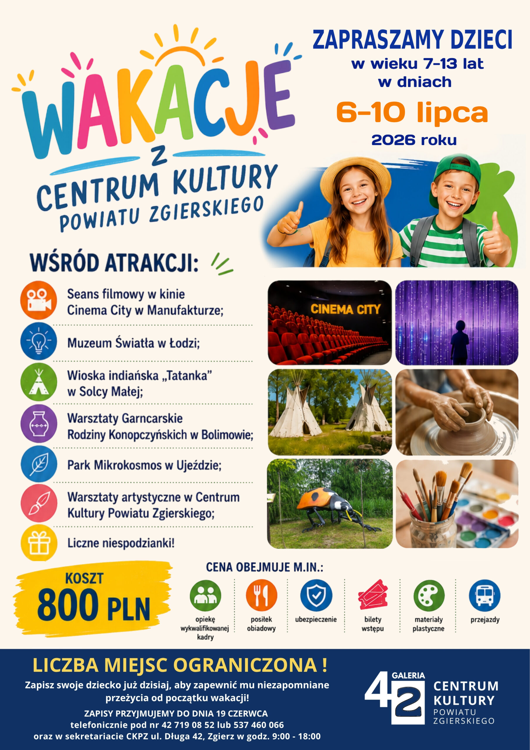 grafika przedstawiająca ofertę zajęć wakacyjnych w dniach 6-10 lipca 2026
